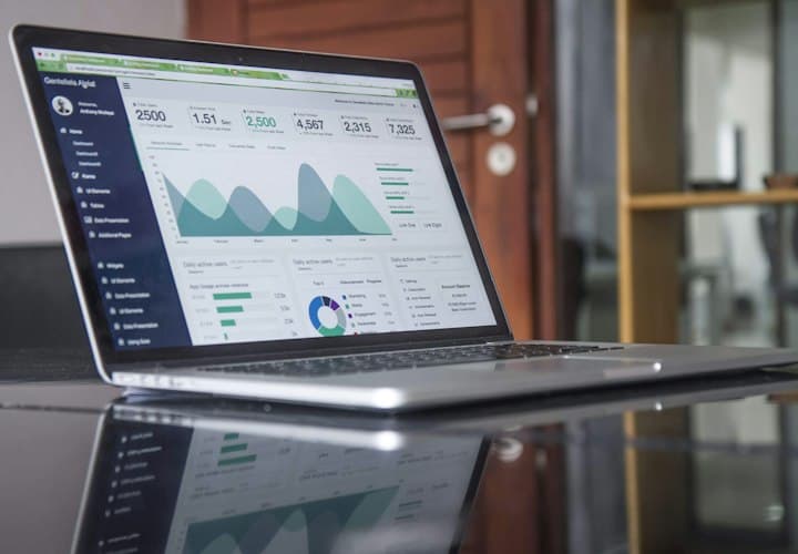 Ad performance dashboard on a laptop
